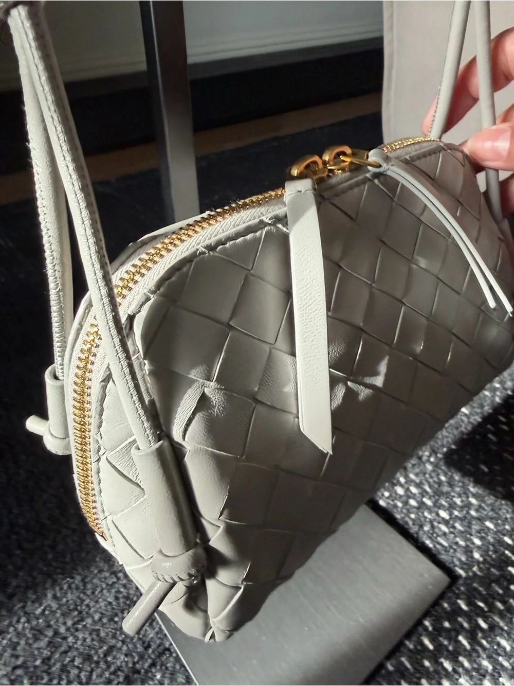 Bottega Veneta Intrecciato Concert Bag in sterling with gold hardware